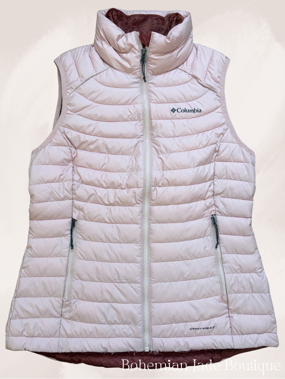 Columbia Omni-Heat Blush Pink Quilted Puffer Vest Plush Collar Women’s Small NWT